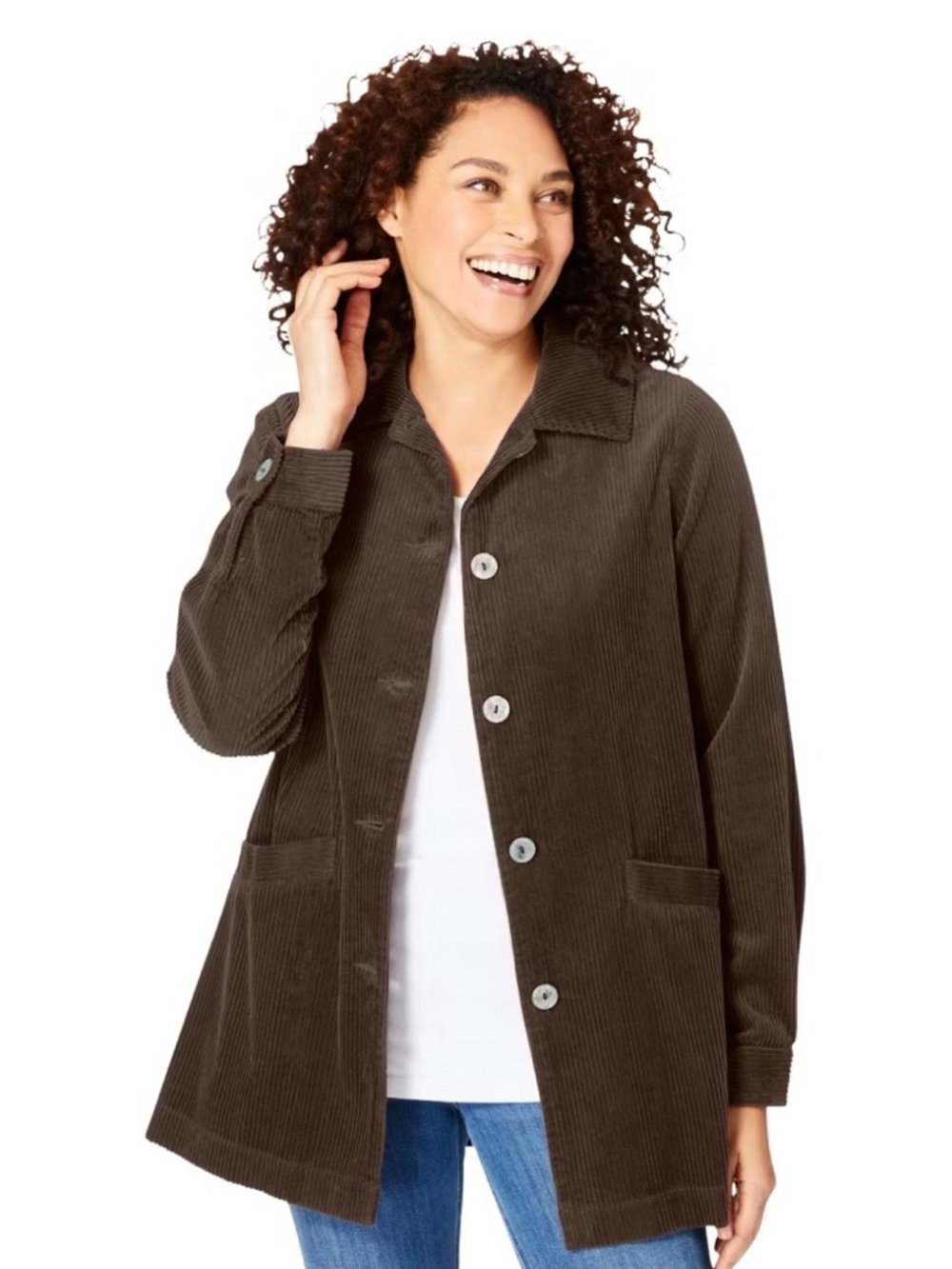Woman Within Brown Corduroy Button Front Pleat Back Jacket 4X. 34/36